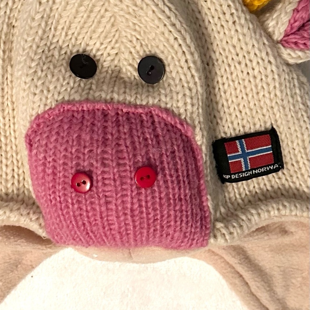 KP Design Norway Knit 100% Wool Fleece Lined Cow Bull Winter Hat OS Kids Unisex - Picture 2 of 6